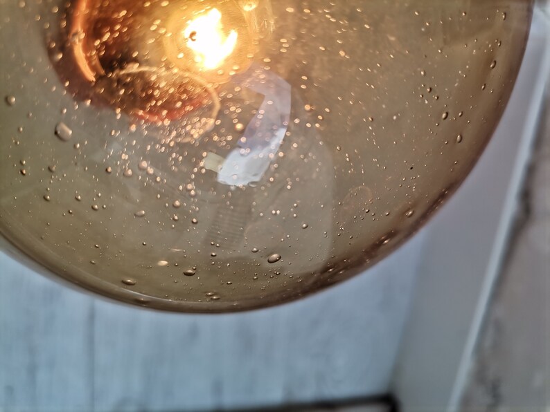 Mid-Century Portuguese Modern Orange Wood & Amber Bubble Glass Table Lamp, 1960s