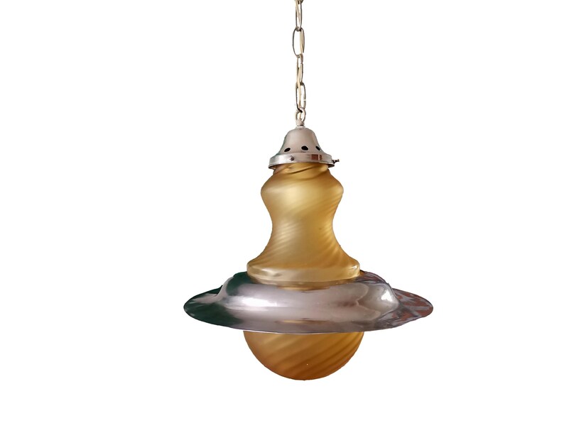 Yellow glass vintage hanging lamp UFO ceiling fixture Space Age Atomic 60s light