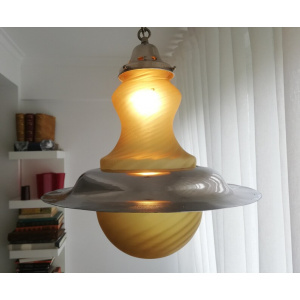 Yellow glass vintage hanging lamp UFO ceiling fixture Space Age Atomic 60s light
