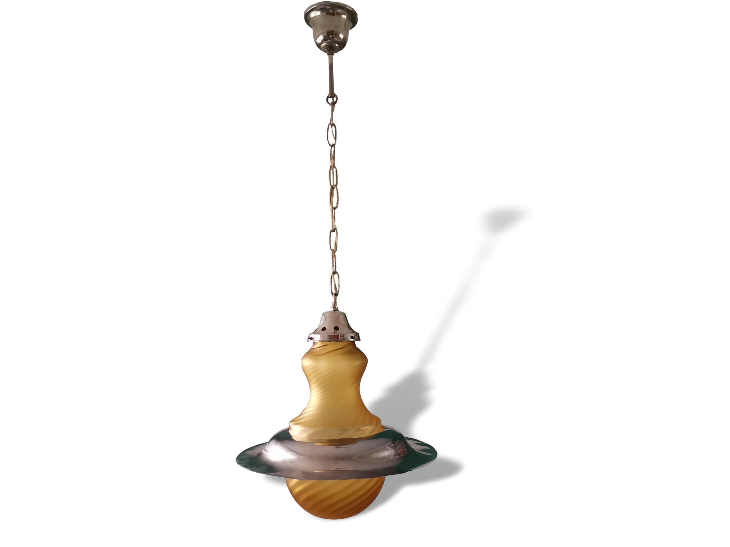 Yellow glass vintage hanging lamp UFO ceiling fixture Space Age Atomic 60s light