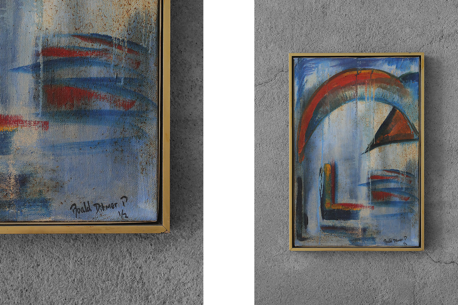 Roald Ditmer, Abstract Composition, Oil on Canvas Diptych, 1980s, Framed, Set of 2