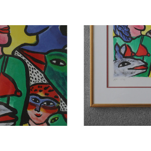 Ulrika Hydman Vallien, Composition of Figures, Color Lithography, 1999, Framed