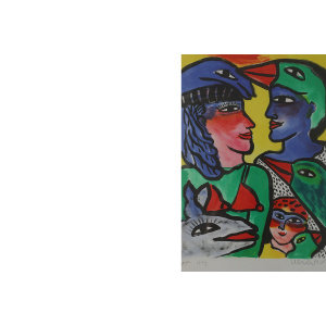 Ulrika Hydman Vallien, Composition of Figures, Color Lithography, 1999, Framed