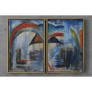 Roald Ditmer, Abstract Composition, Oil on Canvas Diptych, 1980s, Framed, Set of 2