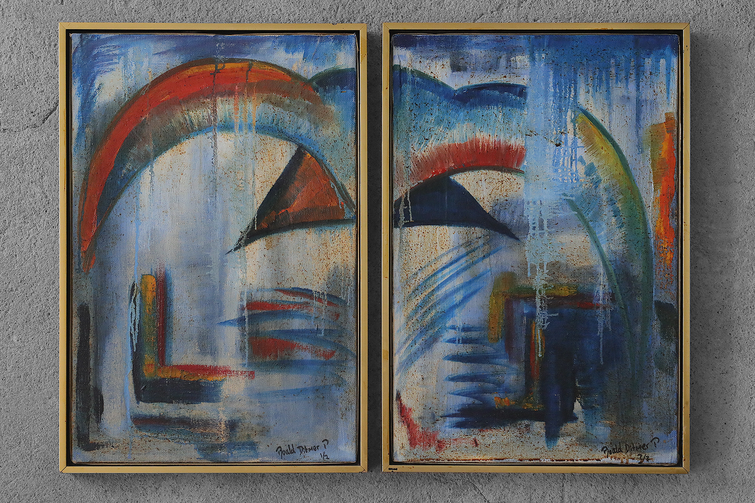Roald Ditmer, Abstract Composition, Oil on Canvas Diptych, 1980s, Framed, Set of 2
