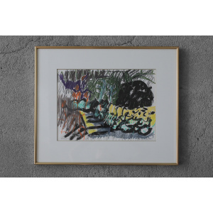 Johan Adam Linneballe, Sommer I haven III, Mixed Media on Paper, 1993, Framed