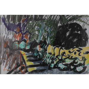 Johan Adam Linneballe, Sommer I haven III, Mixed Media on Paper, 1993, Framed