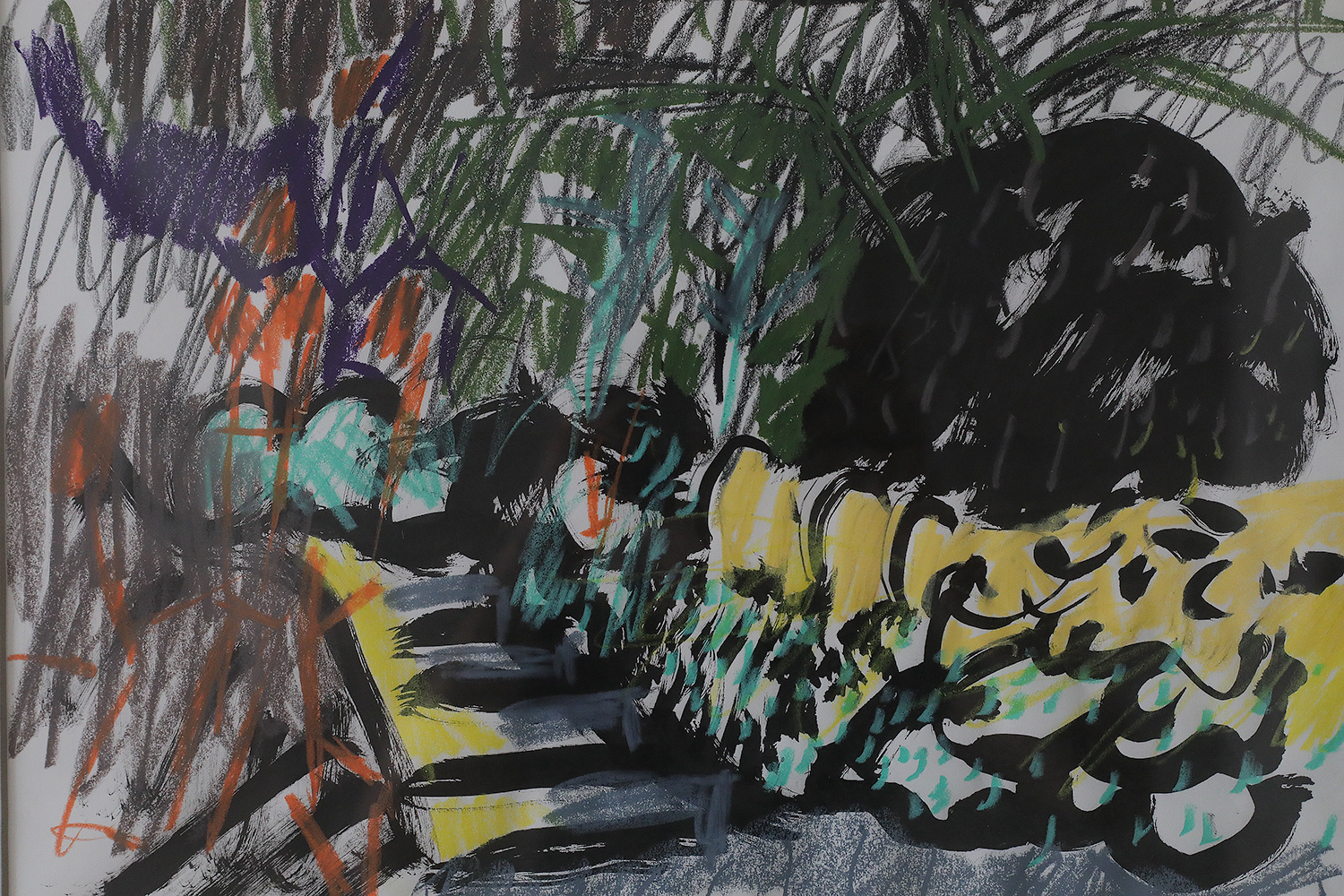 Johan Adam Linneballe, Sommer I haven III, Mixed Media on Paper, 1993, Framed