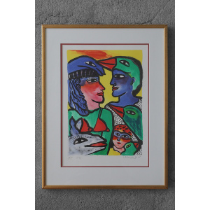 Ulrika Hydman Vallien, Composition of Figures, Color Lithography, 1999, Framed
