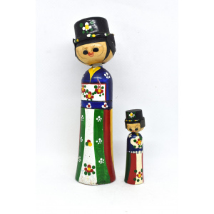 KAWAII KOKESHI DOLL dad and son from the 60s', Korean hand painted bobble head peg dolls, Wooden people figurines, Folk art coffee table decor