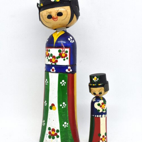 KAWAII KOKESHI DOLL dad and son from the 60s', Korean hand painted bobble head peg dolls, Wooden people figurines, Folk art coffee table decor