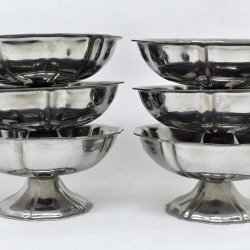 STAINLESS STEEL ICE cream cups set of 6, Guy Degrenne serving bowls, Footed metal dessert dishes, Vintage small tableware made in France