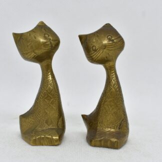 Brass Cat Figurines set of 2, Midcentury Indian small cat statues