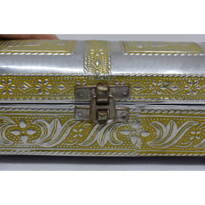 The 50' engraved jewellery box organizer, Silver small lidded metal box, Decorative rectangular organizer, Rings necklace padded container storage