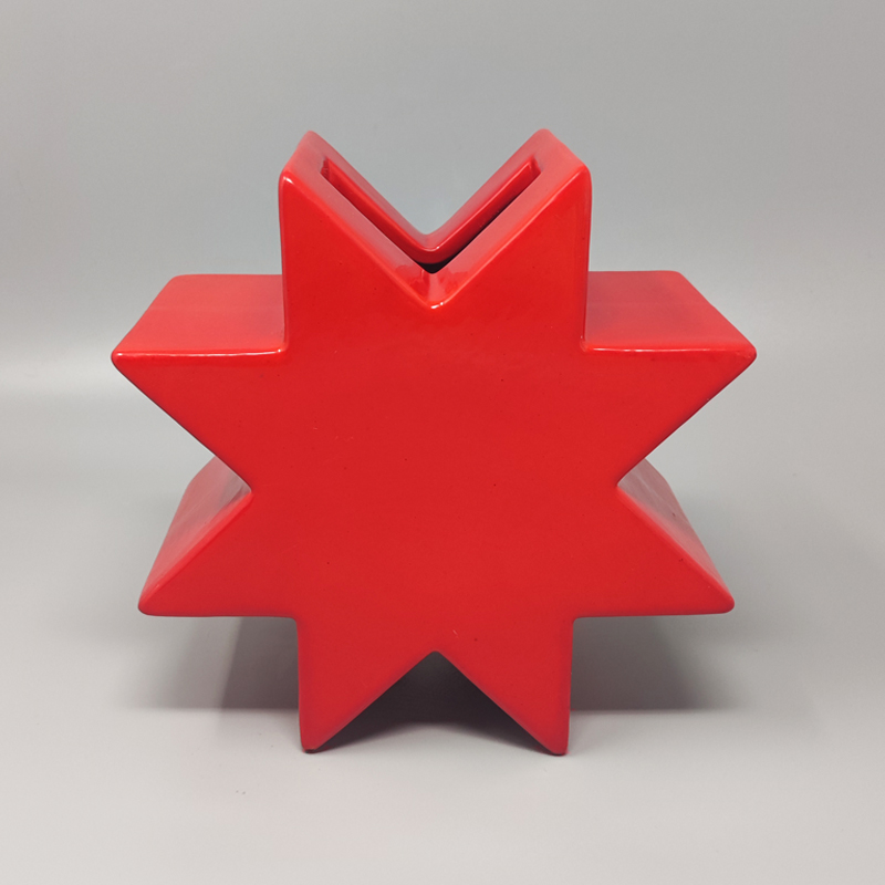 1980s Gorgeous Red Vase "Hsing" by Ettore Sottsass. Made in Italy