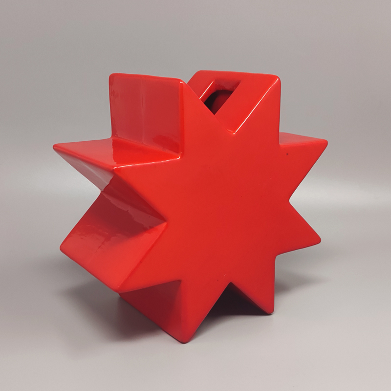 1980s Gorgeous Red Vase "Hsing" by Ettore Sottsass. Made in Italy
