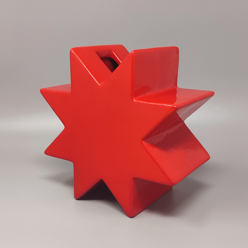 1980s Gorgeous Red Vase "Hsing" by Ettore Sottsass. Made in Italy