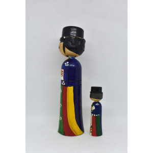 KAWAII KOKESHI DOLL dad and son from the 60s', Korean hand painted bobble head peg dolls, Wooden people figurines, Folk art coffee table decor