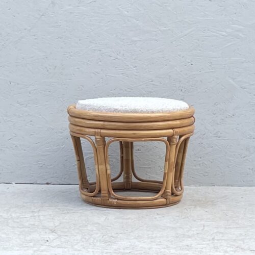 Vintage Low Circular Bamboo Stool/Footstool