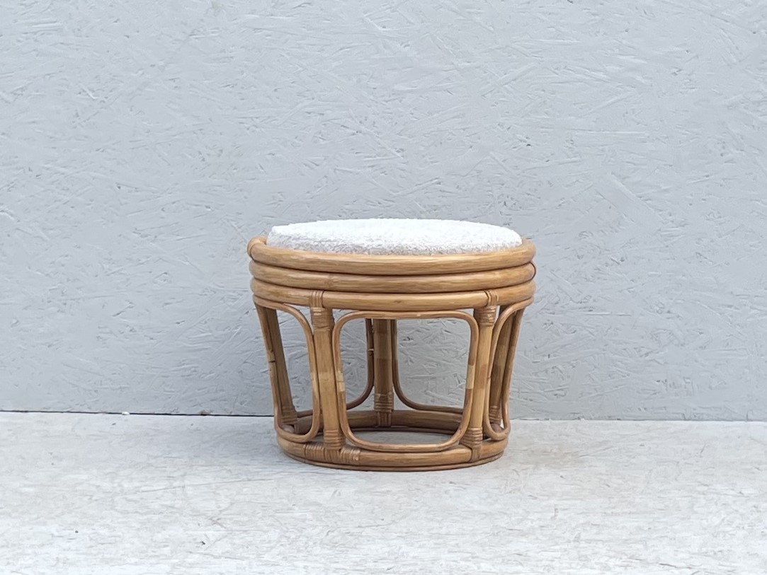 Vintage Low Circular Bamboo Stool/Footstool