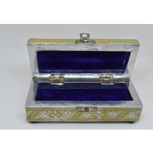 The 50' engraved jewellery box organizer, Silver small lidded metal box, Decorative rectangular organizer, Rings necklace padded container storage