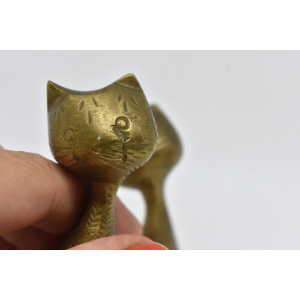 Brass Cat Figurines set of 2, Midcentury Indian small cat statues