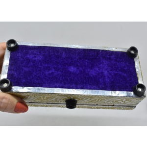 The 50' engraved jewellery box organizer, Silver small lidded metal box, Decorative rectangular organizer, Rings necklace padded container storage