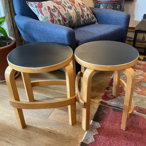 Alvar Aalto L-leg E 60 Stools in Birch & Black Linoleum