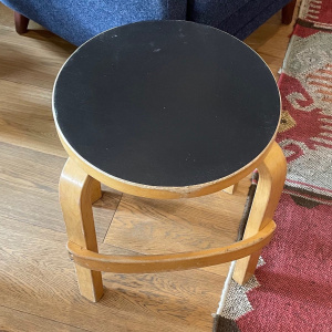 Alvar Aalto L-leg E 60 Stool in Birch & Black Linoleum