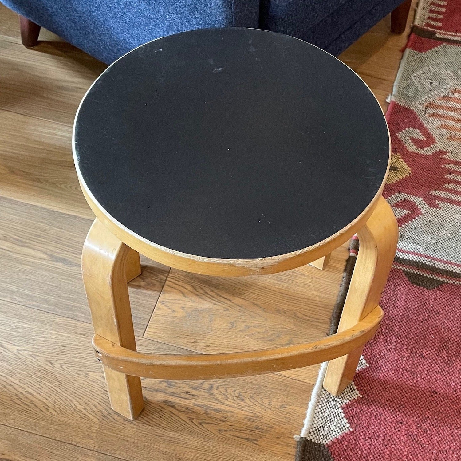 Alvar Aalto L-leg E 60 Stool in Birch & Black Linoleum