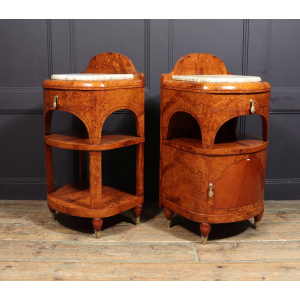 Ornate Art Nouveau Bedside Cabinets In Amboyna C1900