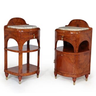 Ornate Art Nouveau Bedside Cabinets In Amboyna C1900