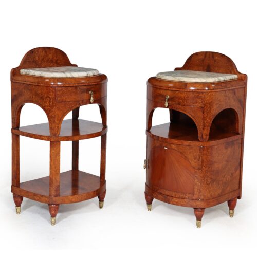 Ornate Art Nouveau Bedside Cabinets In Amboyna C1900