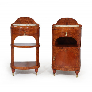 Ornate Art Nouveau Bedside Cabinets In Amboyna C1900