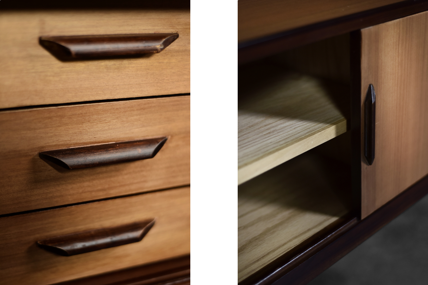 Mid-Century Danish Modern Exotic Wood Sideboard with Drawers, 1970s