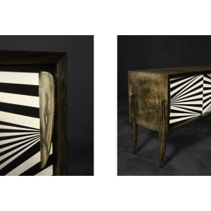 Vintage Scandinavian Sideboard in Birch with Hand-Painted Op-Art Pattern, 1960s