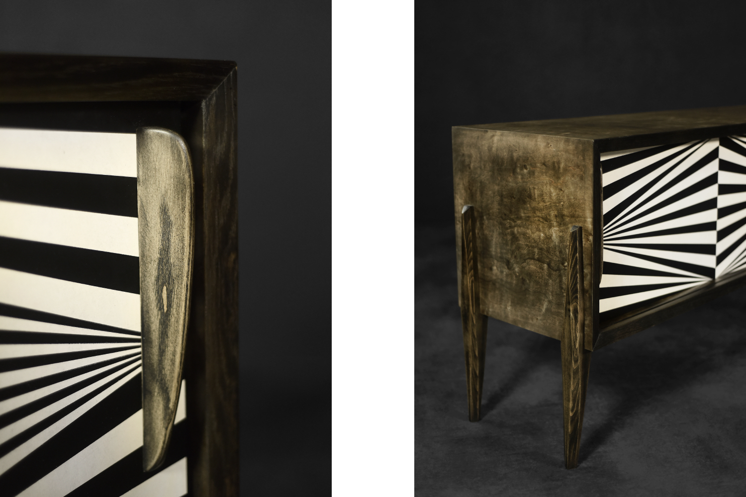 Vintage Scandinavian Sideboard in Birch with Hand-Painted Op-Art Pattern, 1960s