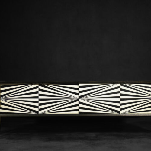 Vintage Scandinavian Sideboard in Birch with Hand-Painted Op-Art Pattern, 1960s