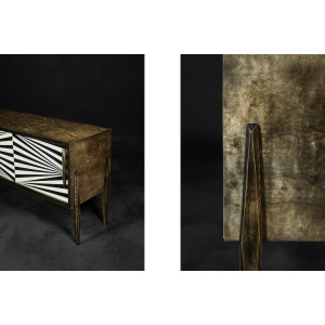 Vintage Scandinavian Sideboard in Birch with Hand-Painted Op-Art Pattern, 1960s