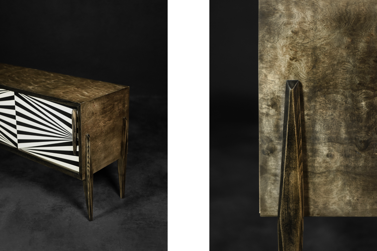 Vintage Scandinavian Sideboard in Birch with Hand-Painted Op-Art Pattern, 1960s