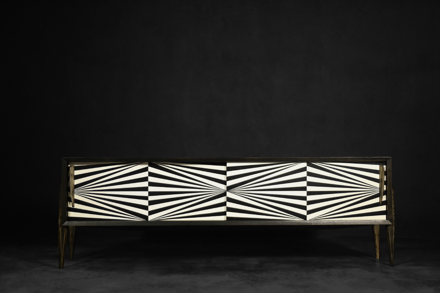 Vintage Scandinavian Sideboard in Birch with Hand-Painted Op-Art Pattern, 1960s