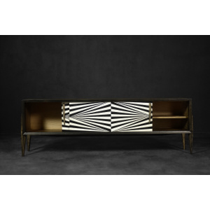 Vintage Scandinavian Sideboard in Birch with Hand-Painted Op-Art Pattern, 1960s