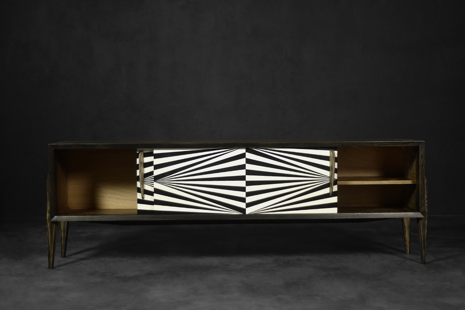 Vintage Scandinavian Sideboard in Birch with Hand-Painted Op-Art Pattern, 1960s