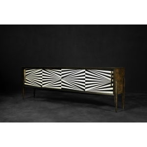 Vintage Scandinavian Sideboard in Birch with Hand-Painted Op-Art Pattern, 1960s