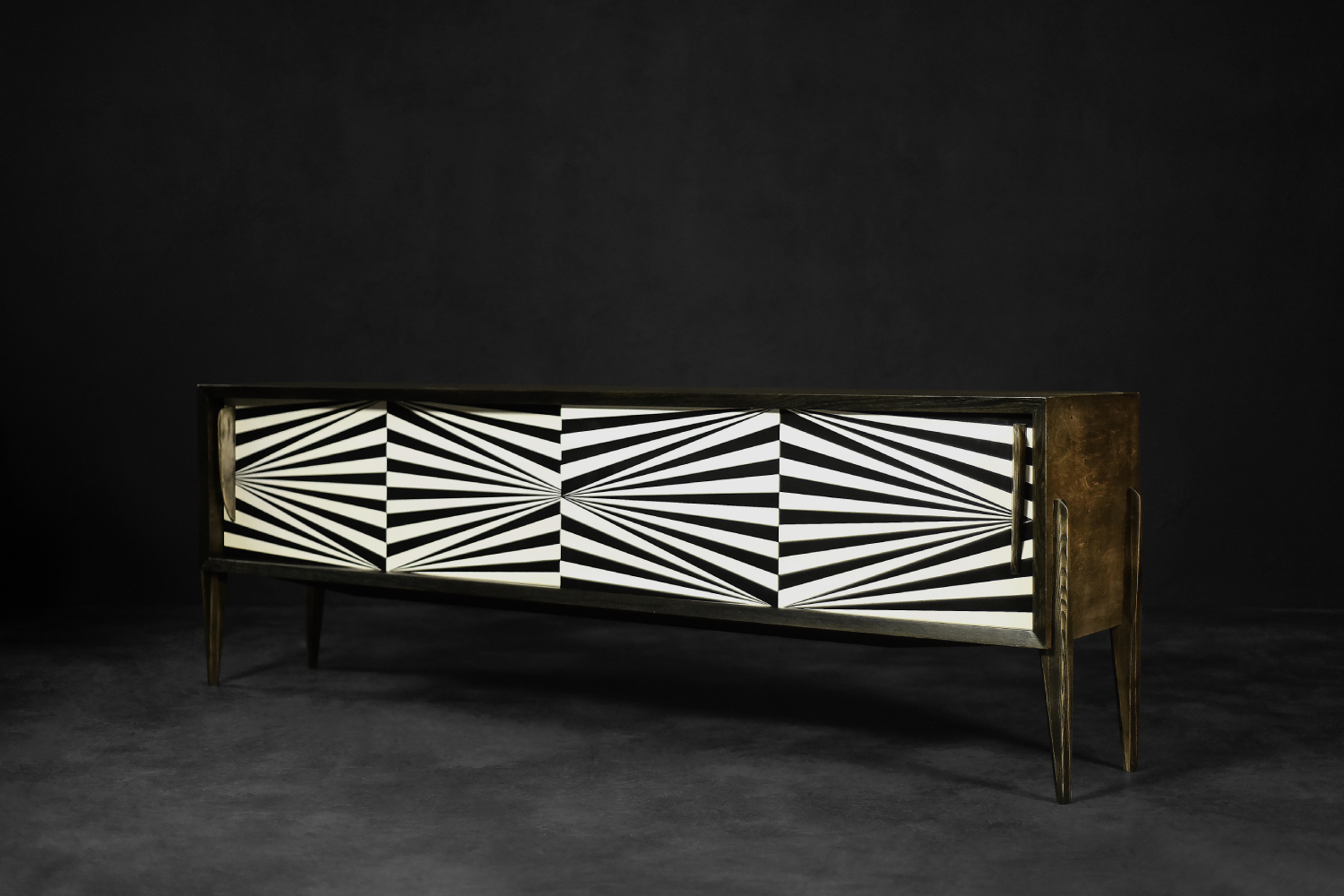Vintage Scandinavian Sideboard in Birch with Hand-Painted Op-Art Pattern, 1960s