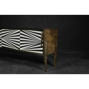 Vintage Scandinavian Sideboard in Birch with Hand-Painted Op-Art Pattern, 1960s
