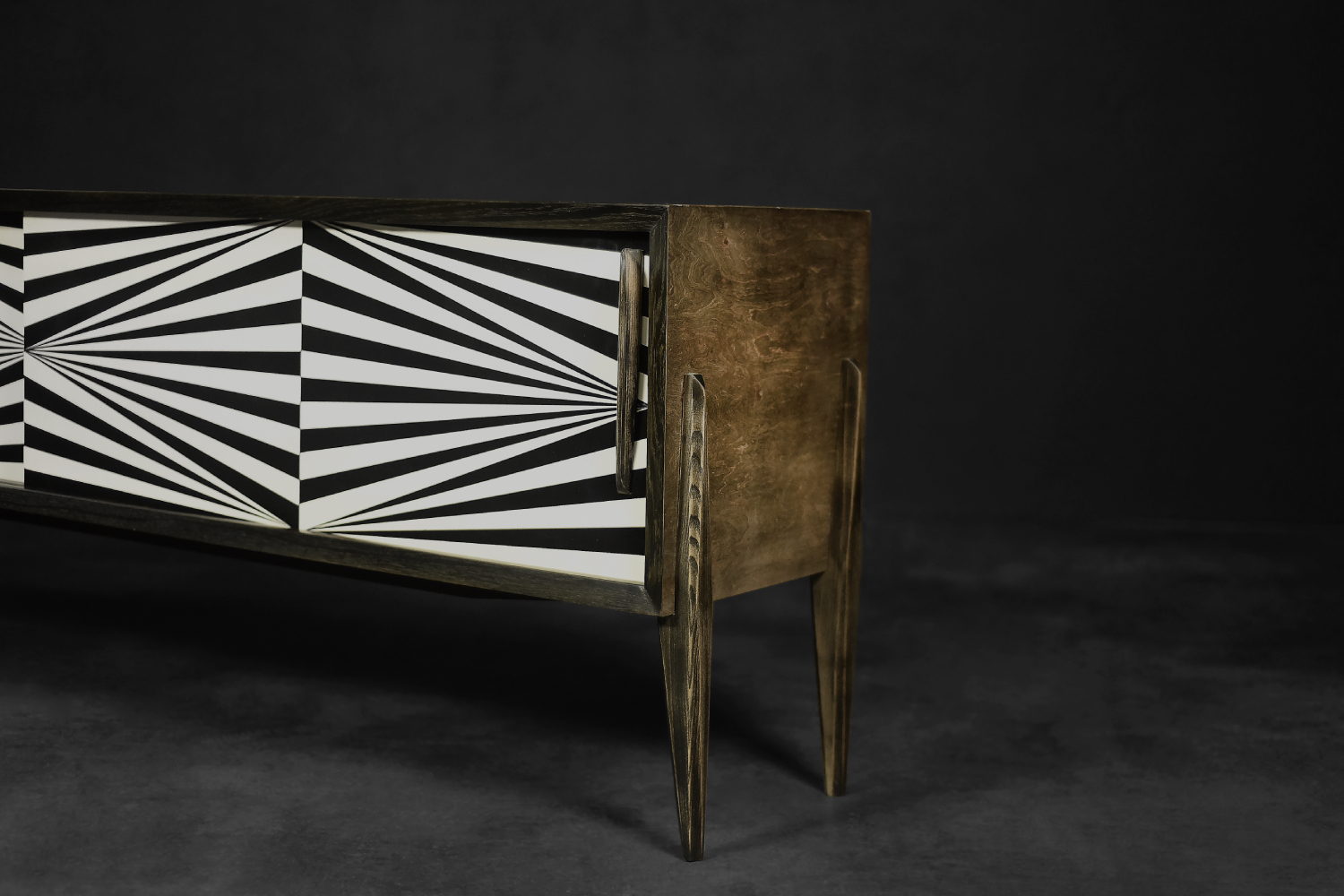 Vintage Scandinavian Sideboard in Birch with Hand-Painted Op-Art Pattern, 1960s