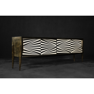 Vintage Scandinavian Sideboard in Birch with Hand-Painted Op-Art Pattern, 1960s