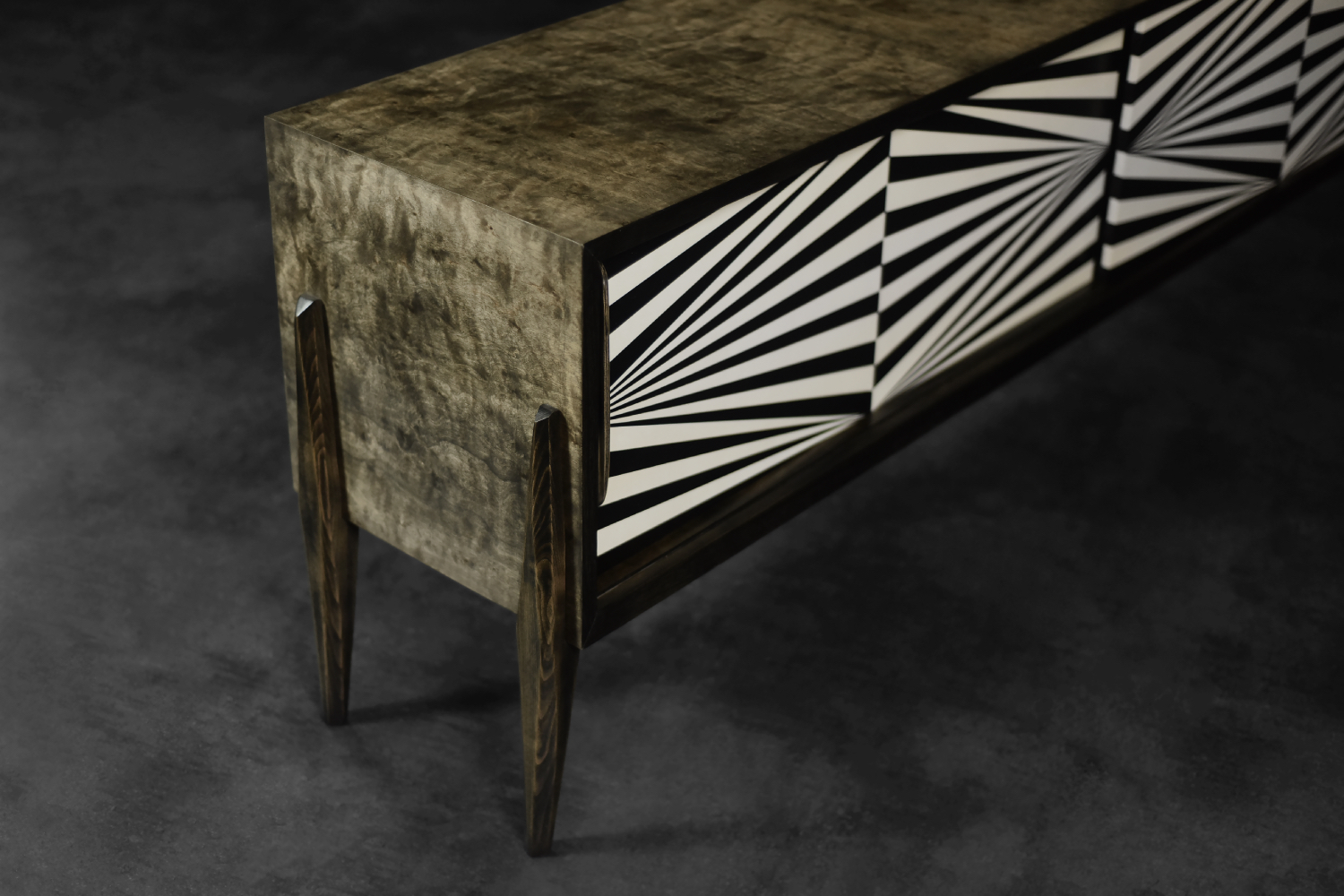 Vintage Scandinavian Sideboard in Birch with Hand-Painted Op-Art Pattern, 1960s