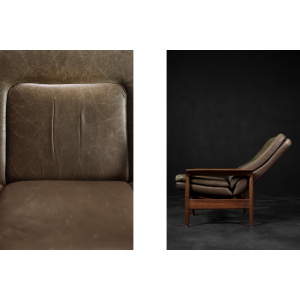 Vintage Mid-Century Danish Modern Teak Wood & Brown Leather High Armchair with Reclining Backrest, 1960s